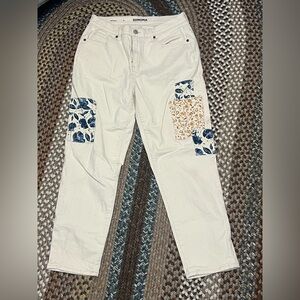 SONOMA Cream Boyfriend Jeans with Blue Floral and Tan Patchwork